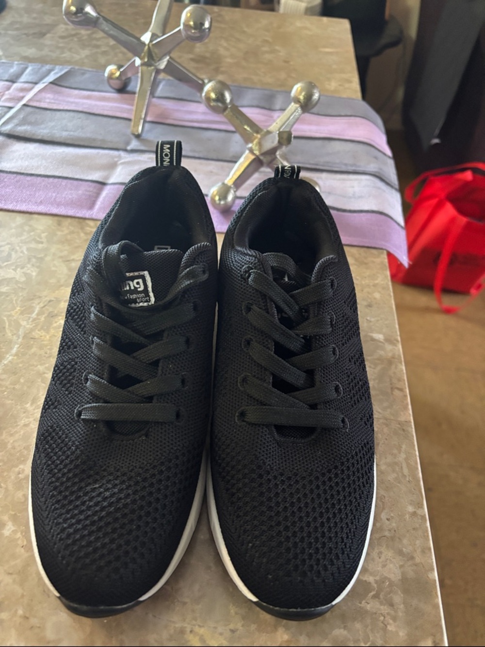 Ladies Black Knit Athletic Sneakers